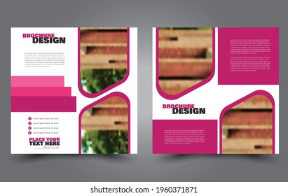 Flyer template. Square brochure design. Social media business promotion poster layout. Simple geometric background. Pink color. Vector illustration.