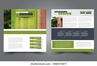 Flyer template. Square brochure design. Social media business promotion poster layout. Simple geometric background. Green color. Vector illustration.