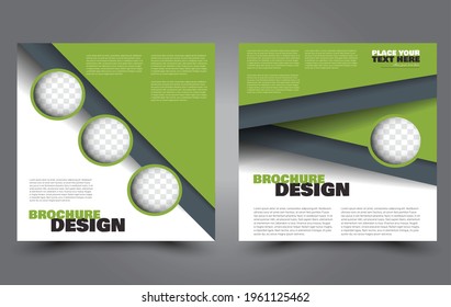 Flyer template. Square brochure design. Social media business promotion poster layout. Simple geometric background. Green color. Vector illustration.