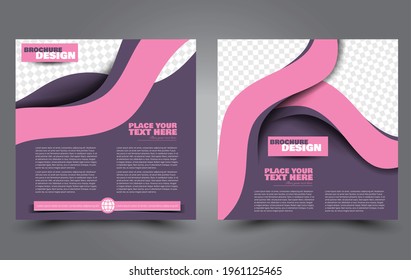 Flyer template. Square brochure design. Social media business promotion poster layout. Simple geometric background. Pink and purple color. Vector illustration.