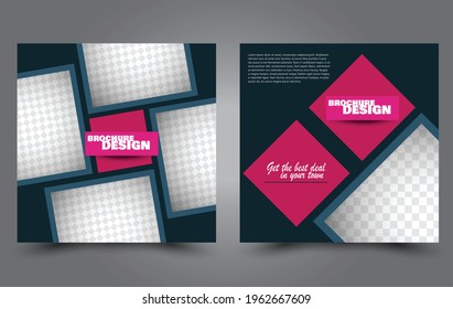 Flugschablone. Quadratisches Broschürendesign. Werbeplakat für Social-Media-Unternehmen. Einfaches geometrisches Hintergrundbild. Blau und Rosa. Vektorgrafik.