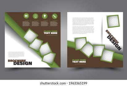Flyer template. Square brochure design. Social media business promotion poster layout. Simple geometric background. Brown and green color. Vector illustration.