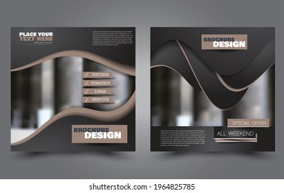 Flyer template. Square brochure design. Social media business promotion poster layout. Simple geometric background. Brown and black color. Vector illustration.