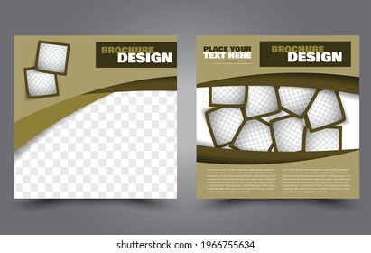 Flyer template. Square brochure design. Social media business promotion poster layout. Simple geometric background. Green color. Vector illustration.