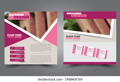 Flyer template. Square brochure design. Social media business promotion poster layout. Simple geometric background. Pink color. Vector illustration.