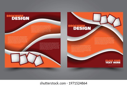 Flyer template. Square brochure design. Social media business promotion poster layout. Simple geometric background. Red and orange color. Vector illustration.