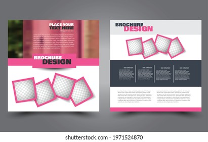Flyer template. Square brochure design. Social media business promotion poster layout. Simple geometric background. Pink color. Vector illustration.