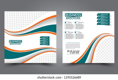 Flyer template. Square shape design for a business, education, advertisement brochure, poster or pamphlet. Vector illustration. Green and orange color.