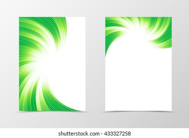 Flyer template swirl design. Abstract flyer template in green colors with silver lines. Bright wavy flyer design. Vector illustration
