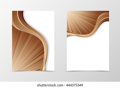 Flyer template swirl design. Abstract flyer template in coffee with milk colors with gold lines. Wave spectrum flyer design. Vector illustration