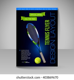 Flyer template. Tennis symbols. Vector sport elements for design.