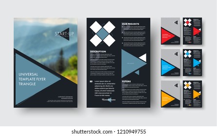 flyer template with triangular colors elements. Front and back page design for business and advertising. Vector illustration