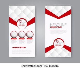 Flyer template. Vectical banner design. Modern abstract two side brochure background. Vector illustration. Red color.