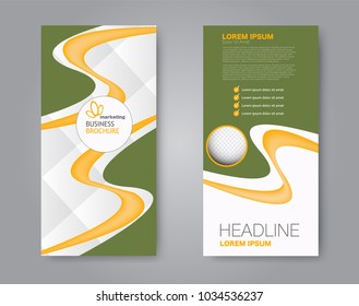 Flyer template. Vectical banner design. Modern abstract two side brochure background. Vector illustration. Green and yellow color.