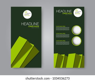 Flyer template. Vectical banner design. Modern abstract two side brochure background. Vector illustration. Green color.