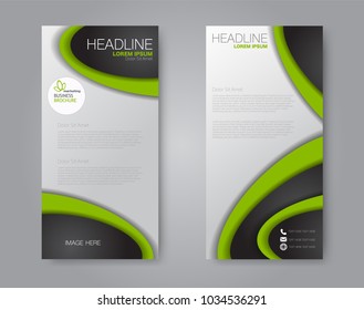 Flyer template. Vectical banner design. Modern abstract two side brochure background. Vector illustration. Black and green color