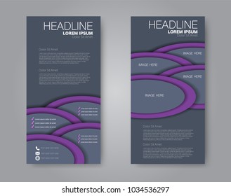 Flyer template. Vectical banner design. Modern abstract two side brochure background. Vector illustration. Grey and purple color.