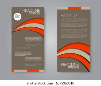 Flyer template. Vectical banner design. Modern abstract two side brochure background. Vector illustration. Brown and orange color.
