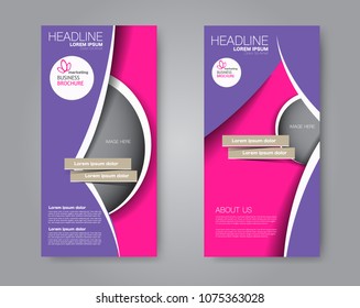 Flyer template. Vectical banner design. Modern abstract two side brochure background. Vector illustration. Pink and purple color.