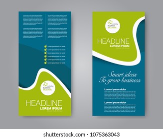 Flyer template. Vectical banner design. Modern abstract two side brochure background. Vector illustration. Blue and green color.