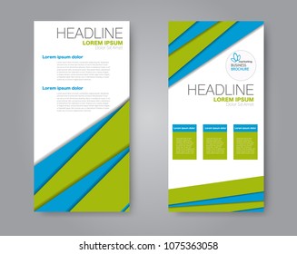 Flyer template. Vectical banner design. Modern abstract two side brochure background. Vector illustration. Blue and green color.