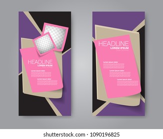 Flyer template. Vectical banner design. Modern abstract two side brochure background. Vector illustration. Purple and pink color.