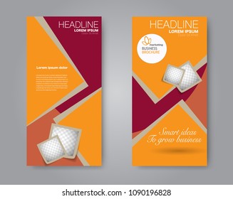 Flyer template. Vectical banner design. Modern abstract two side brochure background. Vector illustration. Orange and red color.