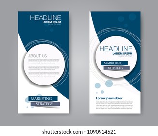Flyer template. Vectical banner design. Modern abstract two side brochure background. Vector illustration. Blue color.
