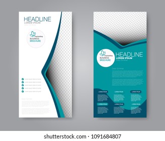 Flyer template. Vectical banner design. Modern abstract two side brochure background. Vector illustration. Blue color.