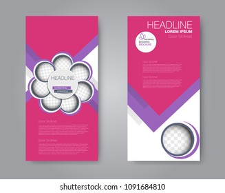 Flyer template. Vectical banner design. Modern abstract two side brochure background. Vector illustration. Purple and pink color.