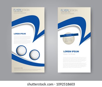 Flyer template. Vectical banner design. Modern abstract two side brochure background. Vector illustration. Blue color.