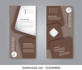 Flyer template. Vectical banner design. Modern abstract two side brochure background. Vector illustration. Brown color.