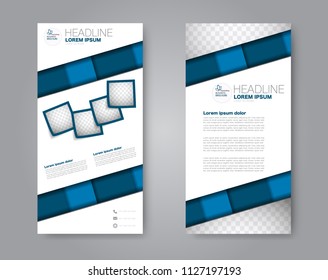 Flyer template. Vectical banner design. Modern abstract two side brochure background. Vector illustration. Blue color.