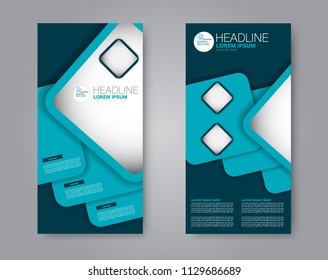 Flyer template. Vectical banner design. Modern abstract two side brochure background. Vector illustration. Blue color.
