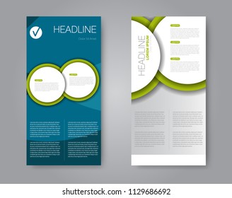 Flyer template. Vectical banner design. Modern abstract two side brochure background. Vector illustration. Blue and green color.