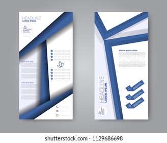 Flyer template. Vectical banner design. Modern abstract two side brochure background. Vector illustration. Blue color.