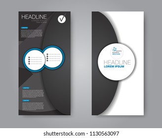 Flyer template. Vectical banner design. Modern abstract two side brochure background. Vector illustration. Black and blue color.