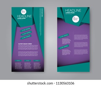Flyer template. Vectical banner design. Modern abstract two side brochure background. Vector illustration. Green and purple color.