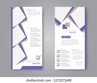 Flyer template. Vectical banner design. Modern abstract two side brochure background. Vector illustration. Purple color.