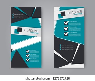 Flyer template. Vectical banner design. Modern abstract two side brochure background. Vector illustration. Blue color.