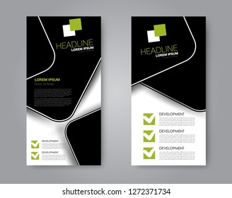Flyer template. Vectical banner design. Modern abstract two side brochure background. Vector illustration. Black and green color.