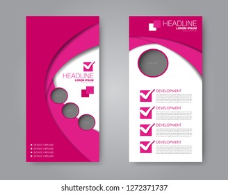 Flyer template. Vectical banner design. Modern abstract two side brochure background. Vector illustration. Pink color.