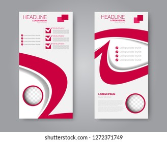 Flyer template. Vectical banner design. Modern abstract two side brochure background. Vector illustration. Red color.
