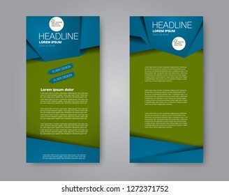 Flyer template. Vectical banner design. Modern abstract two side brochure background. Vector illustration. Blue and green color.