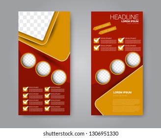 Flyer template. Vectical banner design. Modern abstract two side brochure background. Vector illustration. Red and orange color.