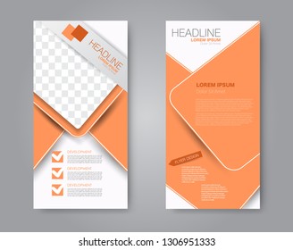 Flyer template. Vectical banner design. Modern abstract two side brochure background. Vector illustration. Orange color.