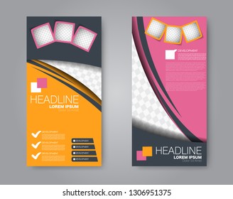 Flyer template. Vectical banner design. Modern abstract two side brochure background. Vector illustration. Pink and geo color.