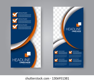 Flyer template. Vectical banner design. Modern abstract two side brochure background. Vector illustration. Blue and orange color.