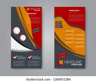 Flyer template. Vectical banner design. Modern abstract two side brochure background. Vector illustration. Red and orange color.