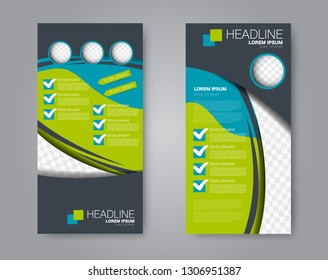 Flyer template. Vectical banner design. Modern abstract two side brochure background. Vector illustration. Green and blue color.